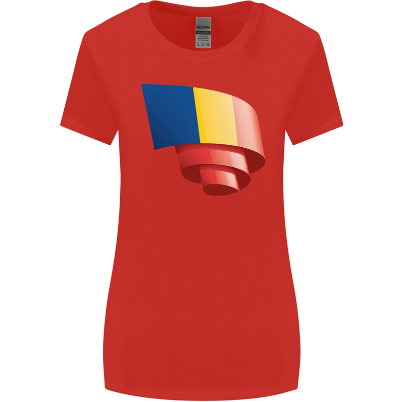 Curled Romania Flag Romanian Day Football Womens Wider Cut T-Shirt Red