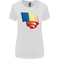 Curled Romania Flag Romanian Day Football Womens Wider Cut T-Shirt White