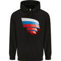 Curled Russia Flag Russian Day Football Childrens Kids Hoodie Black