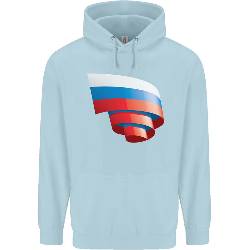 Curled Russia Flag Russian Day Football Childrens Kids Hoodie Light Blue