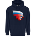 Curled Russia Flag Russian Day Football Childrens Kids Hoodie Navy Blue