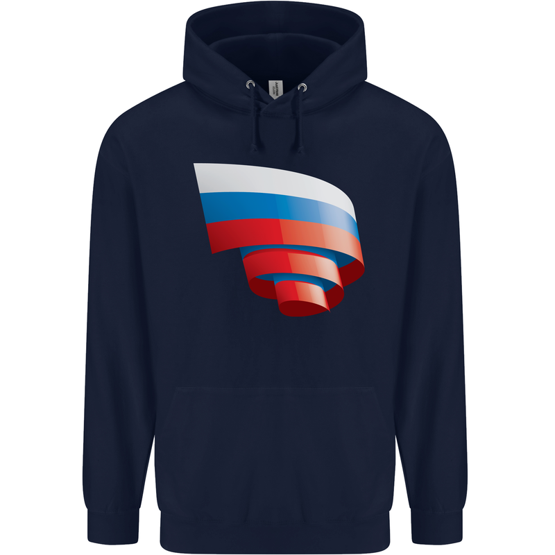 Curled Russia Flag Russian Day Football Childrens Kids Hoodie Navy Blue