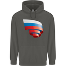 Curled Russia Flag Russian Day Football Childrens Kids Hoodie Storm Grey