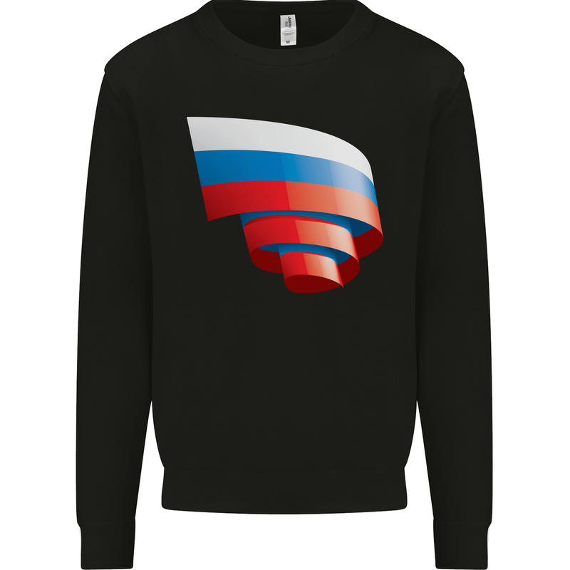 Curled Russia Flag Russian Day Football Kids Sweatshirt Jumper Black