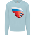 Curled Russia Flag Russian Day Football Kids Sweatshirt Jumper Light Blue