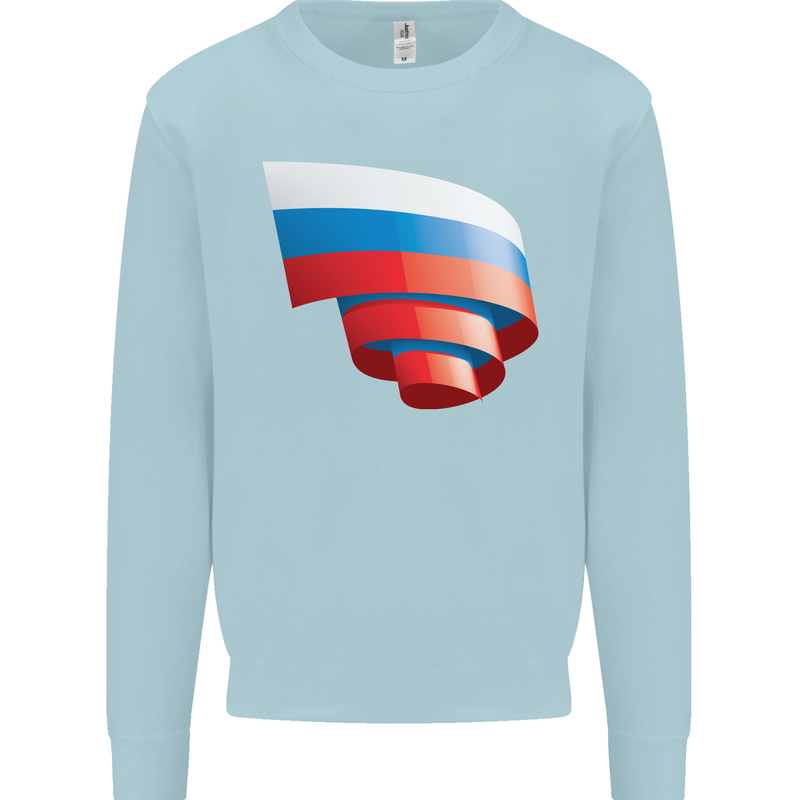 Curled Russia Flag Russian Day Football Kids Sweatshirt Jumper Light Blue