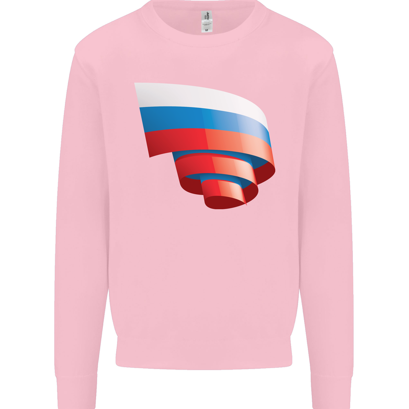 Curled Russia Flag Russian Day Football Kids Sweatshirt Jumper Light Pink