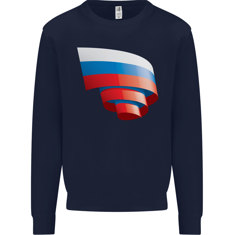 Curled Russia Flag Russian Day Football Kids Sweatshirt Jumper Navy Blue