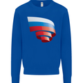 Curled Russia Flag Russian Day Football Kids Sweatshirt Jumper Royal Blue