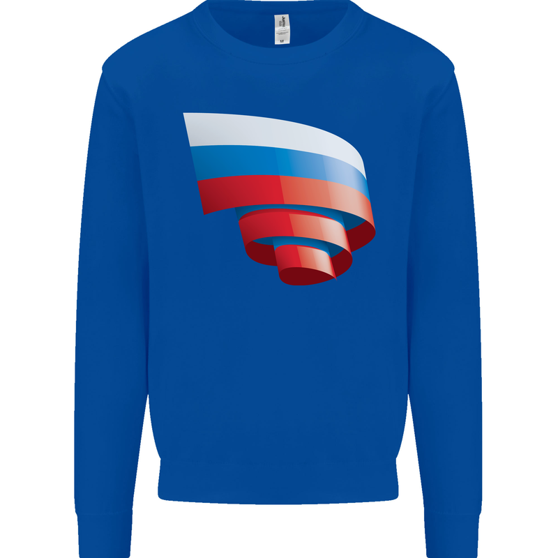 Curled Russia Flag Russian Day Football Kids Sweatshirt Jumper Royal Blue