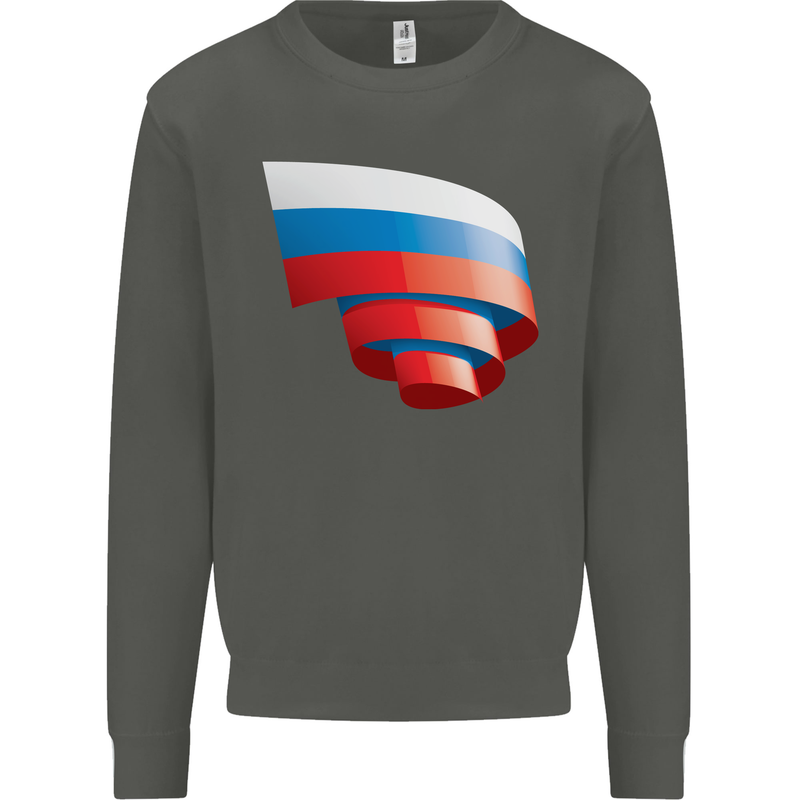 Curled Russia Flag Russian Day Football Kids Sweatshirt Jumper Storm Grey