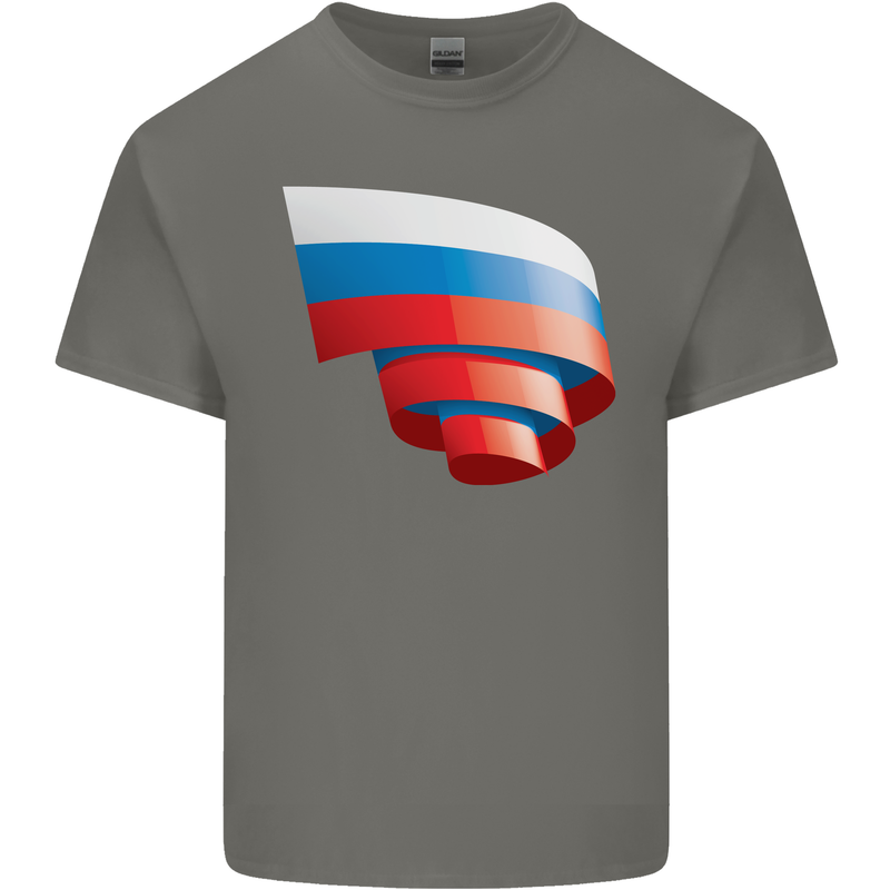 Curled Russia Flag Russian Day Football Mens Cotton T-Shirt Tee Top Charcoal