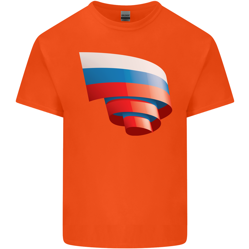 Curled Russia Flag Russian Day Football Mens Cotton T-Shirt Tee Top Orange