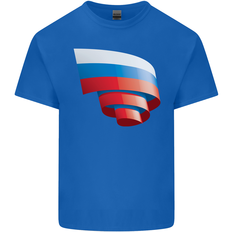 Curled Russia Flag Russian Day Football Mens Cotton T-Shirt Tee Top Royal Blue