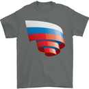 Curled Russia Flag Russian Day Football Mens T-Shirt 100% Cotton Charcoal