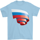 Curled Russia Flag Russian Day Football Mens T-Shirt 100% Cotton Light Blue