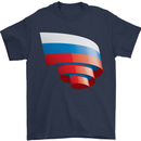 Curled Russia Flag Russian Day Football Mens T-Shirt 100% Cotton Navy Blue