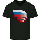 Curled Russia Flag Russian Day Football Mens V-Neck Cotton T-Shirt Black