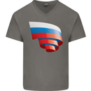 Curled Russia Flag Russian Day Football Mens V-Neck Cotton T-Shirt Charcoal