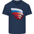 Curled Russia Flag Russian Day Football Mens V-Neck Cotton T-Shirt Navy Blue
