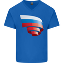 Curled Russia Flag Russian Day Football Mens V-Neck Cotton T-Shirt Royal Blue