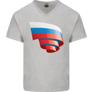 Curled Russia Flag Russian Day Football Mens V-Neck Cotton T-Shirt Sports Grey