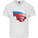 Curled Russia Flag Russian Day Football Mens V-Neck Cotton T-Shirt White