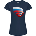 Curled Russia Flag Russian Day Football Womens Petite Cut T-Shirt Navy Blue