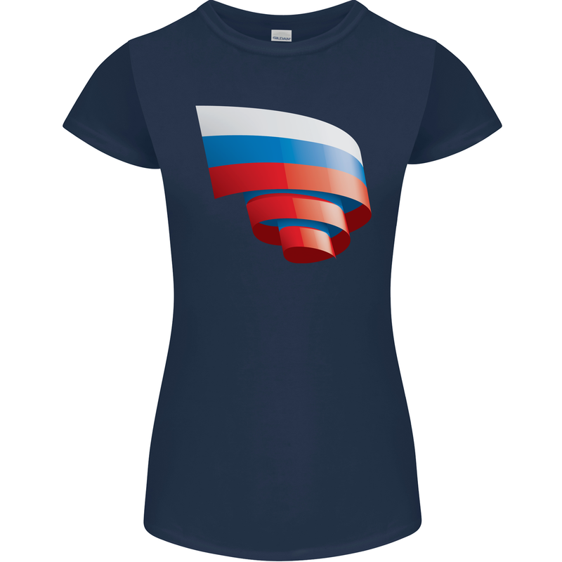 Curled Russia Flag Russian Day Football Womens Petite Cut T-Shirt Navy Blue