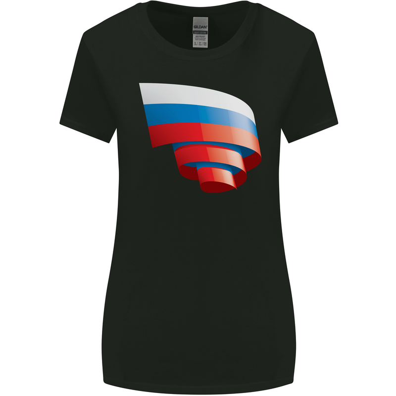 Curled Russia Flag Russian Day Football Womens Wider Cut T-Shirt Black