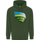 Curled Rwanda Flag Rwandan Day Football Childrens Kids Hoodie Forest Green