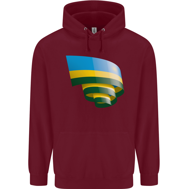 Curled Rwanda Flag Rwandan Day Football Childrens Kids Hoodie Maroon