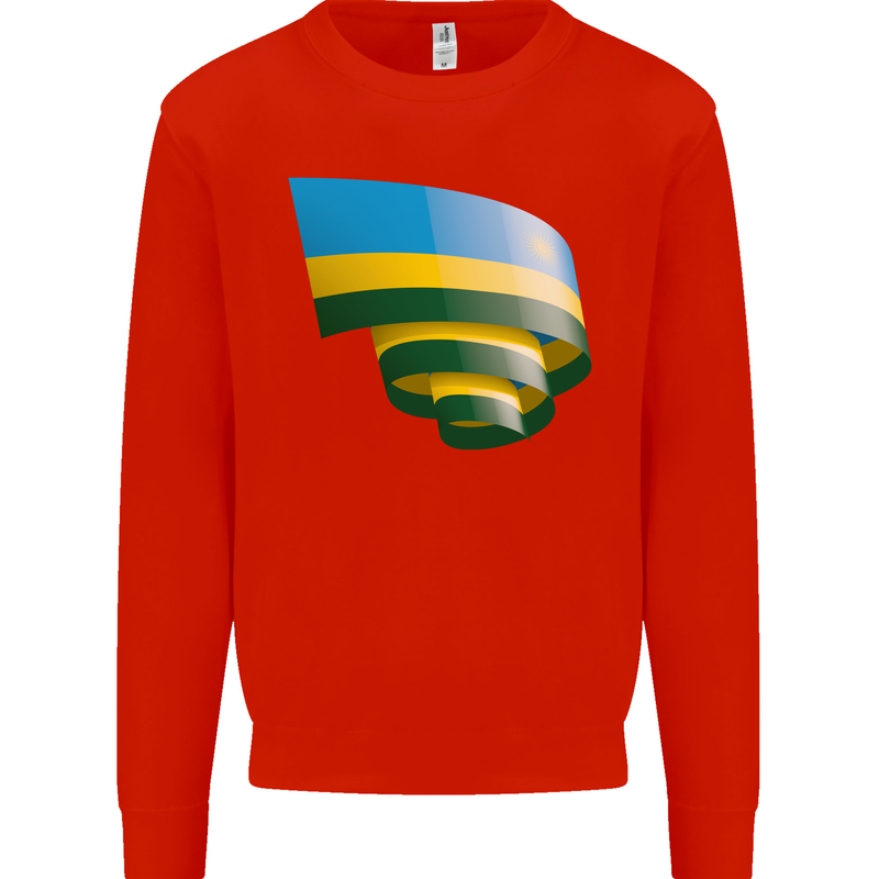 Curled Rwanda Flag Rwandan Day Football Mens Sweatshirt Jumper Bright Red