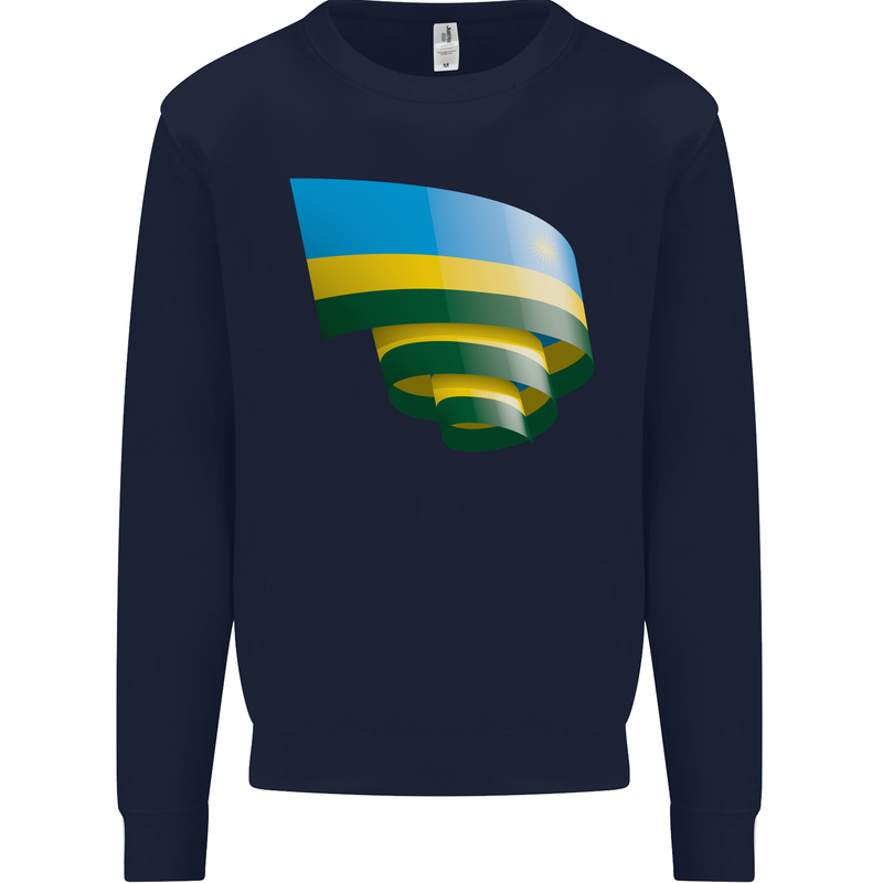 Curled Rwanda Flag Rwandan Day Football Mens Sweatshirt Jumper Navy Blue