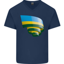 Curled Rwanda Flag Rwandan Day Football Mens V-Neck Cotton T-Shirt Navy Blue