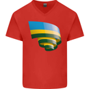 Curled Rwanda Flag Rwandan Day Football Mens V-Neck Cotton T-Shirt Red