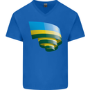 Curled Rwanda Flag Rwandan Day Football Mens V-Neck Cotton T-Shirt Royal Blue