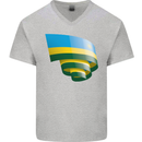 Curled Rwanda Flag Rwandan Day Football Mens V-Neck Cotton T-Shirt Sports Grey