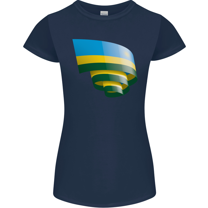 Curled Rwanda Flag Rwandan Day Football Womens Petite Cut T-Shirt Navy Blue