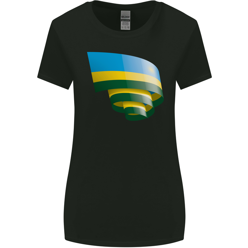 Curled Rwanda Flag Rwandan Day Football Womens Wider Cut T-Shirt Black