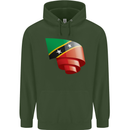 Curled Saint Kitts and Nevis Flag Day Football Childrens Kids Hoodie Forest Green