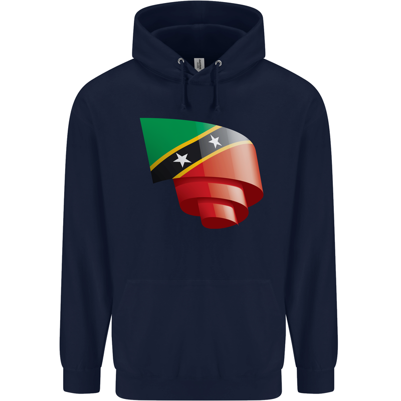 Curled Saint Kitts and Nevis Flag Day Football Childrens Kids Hoodie Navy Blue