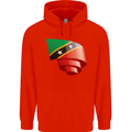 Curled Saint Kitts and Nevis Flag Day Football Mens 80% Cotton Hoodie Bright Red