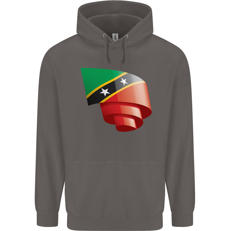 Curled Saint Kitts and Nevis Flag Day Football Mens 80% Cotton Hoodie Charcoal