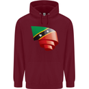 Curled Saint Kitts and Nevis Flag Day Football Mens 80% Cotton Hoodie Maroon