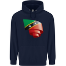 Curled Saint Kitts and Nevis Flag Day Football Mens 80% Cotton Hoodie Navy Blue