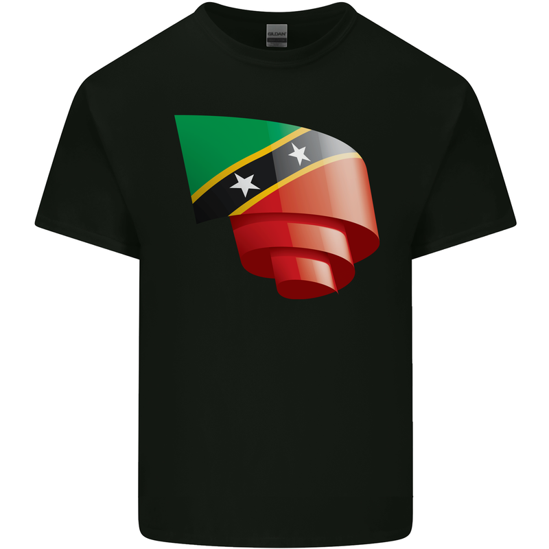 Curled Saint Kitts and Nevis Flag Day Football Mens Cotton T-Shirt Tee Top Black