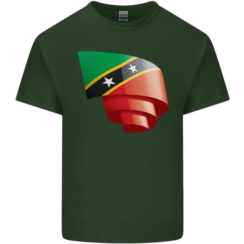 Curled Saint Kitts and Nevis Flag Day Football Mens Cotton T-Shirt Tee Top Forest Green