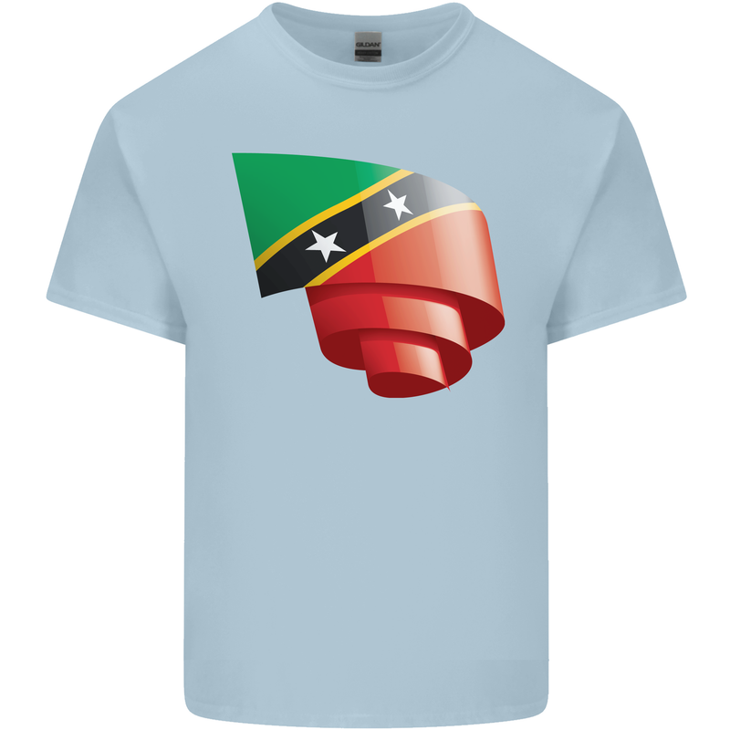 Curled Saint Kitts and Nevis Flag Day Football Mens Cotton T-Shirt Tee Top Light Blue