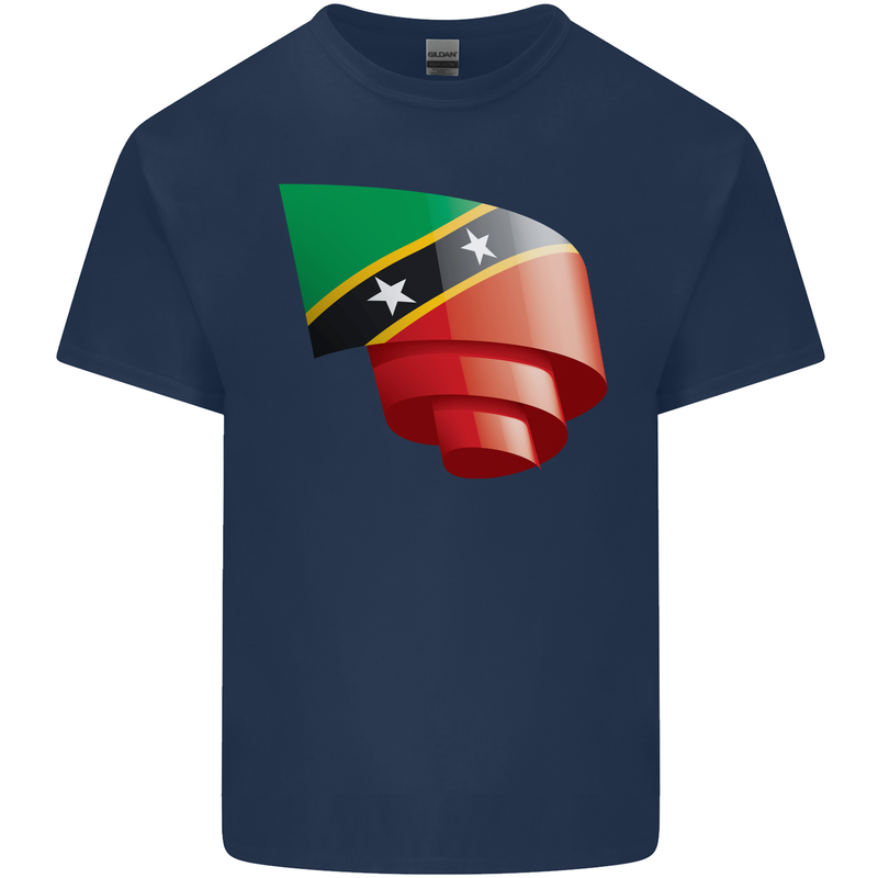 Curled Saint Kitts and Nevis Flag Day Football Mens Cotton T-Shirt Tee Top Navy Blue